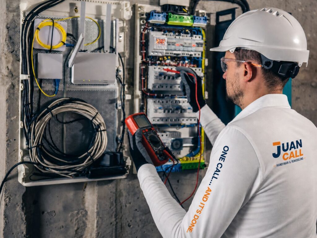 Juan Call Handyman technician working on an electrical panel
